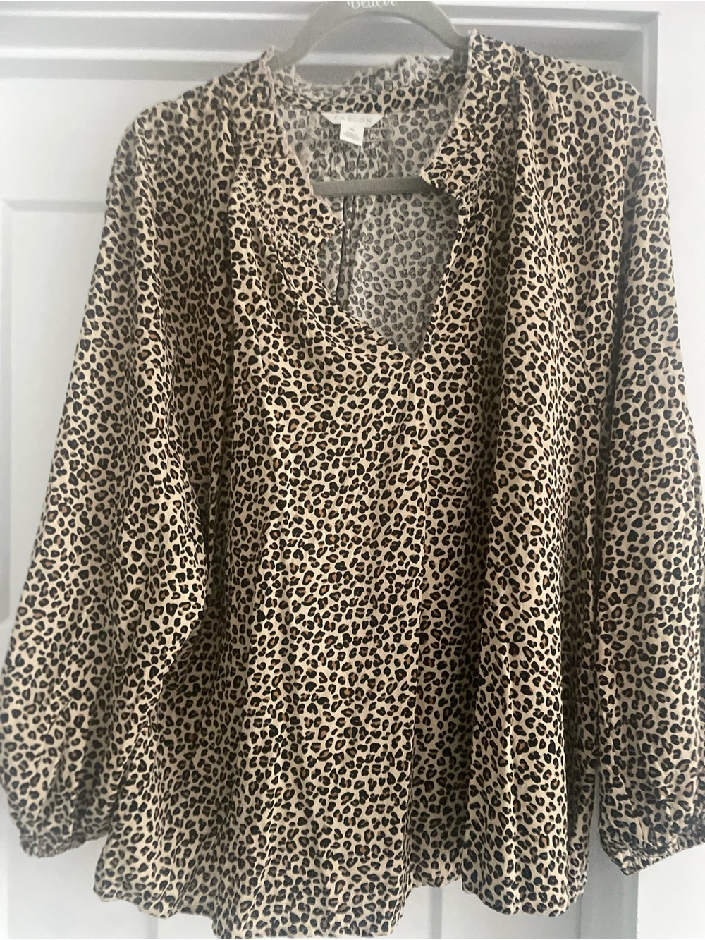 Caslon Beige and Black Leopard Print V-Neck Blouse